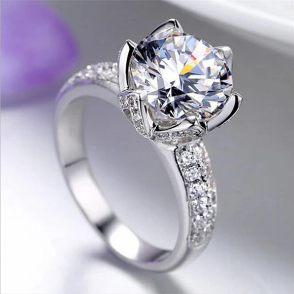 S925 Sterling Silver Lotus flower Ring Round 3ct Simulated...